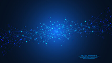 Wall Mural - abstract technology background with connecting the dots and lines. global network connection, intern