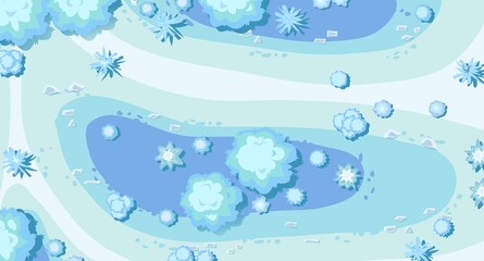 Wall Mural - winter landscape top view. snowy frosty nature in cold season. from high. white and blue drifts of s