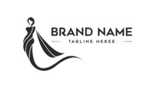 Saree Logo Design With Women Figure Silhouette Template. Women Fashion Dress Or Clothing Silhouette Logo Design.