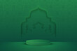Green 3d podium background with embossed mosque shape for your product advertisement islamic theme.