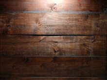 Burnt Wood Planks With Backlight From Above, Light Spot On Wood Texture, Unpolished Rough Wood Planks, Pine Boards, Wood Texture, Space For Text 