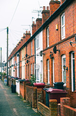 Wall Mural - English row flats house in spring season, England UK. Brick building in the town.