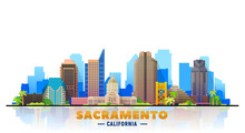 Sacramento California Skyline Vector Lines Illustration. Background With City Panorama On A Sky. Travel Picture.