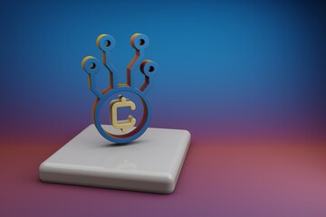 Leinwandbilder - Wonderful Blockchain Token icons. Beautiful symbol icons on a ceramic stand and bright colored background. 3d rendering illustration. Background pattern for design.