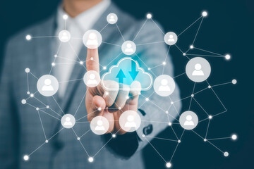Wall Mural - man touching connect to data information on the cloud computing technology internet storage network 