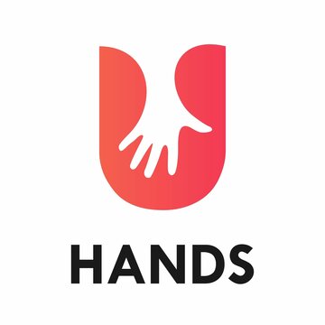 letter u with hands logo template illustration. suitable for partnership, identity, symbol, support, teamwork, web, outline etc