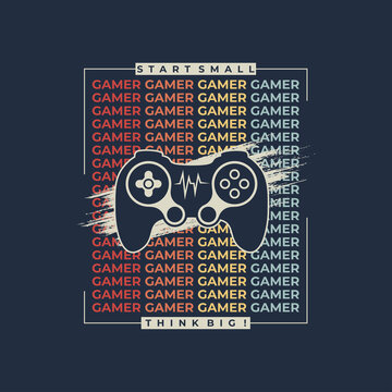 Vector joysticks gamepad illustration with slogan text, for t-shirt prints and other uses.
