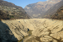 The Empty Basin Of Verzasca Dam On Switzerland