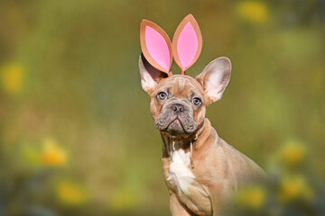 Wall Mural - Easter bunny dog. French Bulldog puppy wearing costume rabbit ears headband