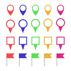 Wall Mural - Set of different pin icons. Location sign in flat style isolated on white background. Navigation map, gps concept. Vector.