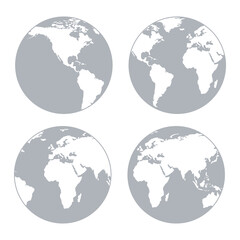 Wall Mural - set of four planet earth globes. different continents on the globe. vector illustration.