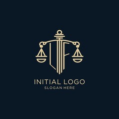 Wall Mural - Initial LF logo with shield and scales of justice, luxury and modern law firm logo design