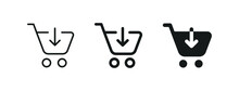 Add To Shopping Cart Icon, Shop Basket Symbol With Arrow Down	
