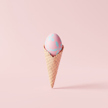 Creative Idea Easter Egg Ice Cream On Pastel Pink Background. Minimal Concept. 3d Rendering