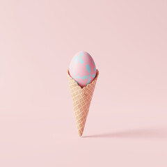 Sticker - Creative idea easter egg ice cream on pastel pink background. minimal concept. 3d rendering