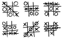 Set Tic Tac Toe Sketched Isolated. Vintage Game In Hand Drawn Style.