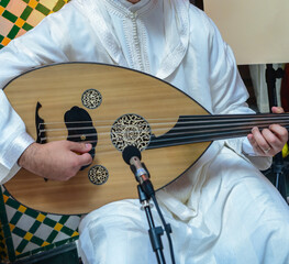 Wall Mural - A Moroccan player wearing a djellaba plays the oud