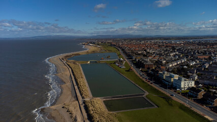 An aerial view of the Fleetwood Boating Lake by the coast of Lancashire, UK