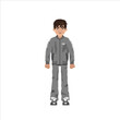 A shaggy, unkempt man in an animation tracksuit. Vector illustration of a man dressed in dirty and crumpled clothes. All details on separate layers with names
