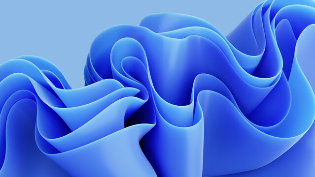 Wall Mural -  - 3d render, abstract background with folded textile ruffle, blue cloth macro, wavy fashion wallpaper