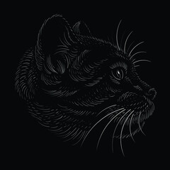 The Vector logo cat for tattoo or T-shirt design or outwear.  Cute print style cat background. This hand drawing would be nice to make on the black fabric or canvas.