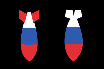 Wall Mural - Russian missile and bomb in colors of national flag of Russia. Military and defense attack and assault by bombarding and bombardment. Vector illustration isolated on black.