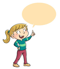 Wall Mural - illustration of little girl pointing and talking with a bubble