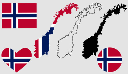 Sticker - country norway flag map icon set