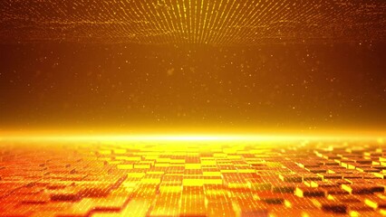Wall Mural - Golden cube particles background is a spectacular motion graphics background. Future technology background, digital technology urbanization. golden square particle background, high-tech effects.