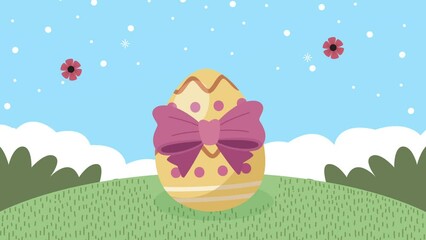 Wall Mural - happy easter animation with egg and flowers