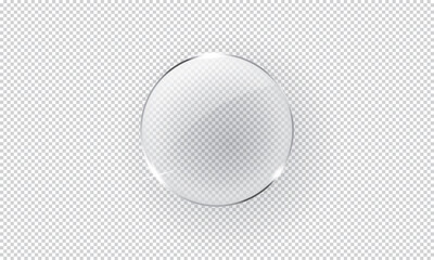 Glass circle badge isolated on transparent background, Glass plate mockup