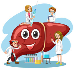 Canvas Print - Healthy liver cartoon character with many doctors