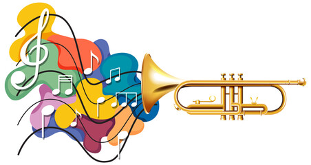 Wall Mural - Music notes rainbow colourful with trumpet on white background