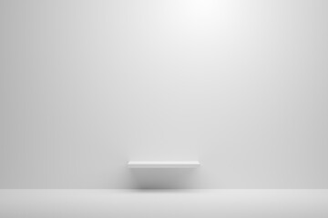 Wall Mural - Front view of empty white bench or shelf mounted on a white wall.