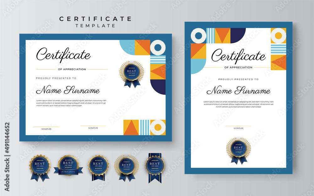 Modern colorful certificate of achievement border template with luxury ...