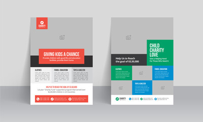 Charity flyer template with kids book donation brochure cover ad design