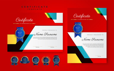 Modern blue certificate of achievement border template with luxury badge and modern line pattern. For award, business, and education needs