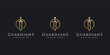 Set Monogram Luxury Gold Initials Letter S with Sword Golden Kingdom Vector Logo Design