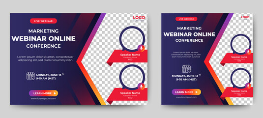 Wall Mural - marketing strategies live webinar banner invitation and social media post template. business webinar