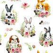 cartoon rabbit seamless pattern. domestic animal illustration. cute watercolor hare. Little rabbit in the garden