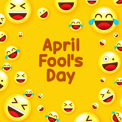 April fools day background funny and crazy face emoji icon