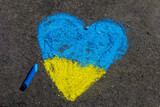 Fototapeta Tulipany - Heart shaped flag of ukraine, chalk drawing. Support and love for Ukraine