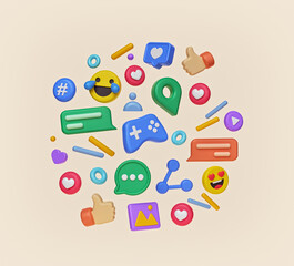 3d rendering. abstract social media and technology icons. colorful design.