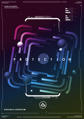 Wall Mural - Cyber security. Online information protect, internet digital technology background. Fingerprint scanning on futuristic neon background.