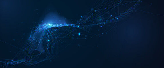 Vector illustration molecule, Connect line with dot, datum technology on blue background. Modern graphic design, abstract internet network connection. Digital communication,science, futuristic concept