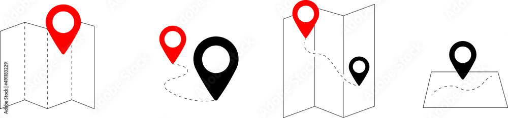 Map and location symbols set. Mapping icon collection. Geolocation map ...