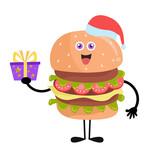 Fototapeta  - Cute burger cartoon with various activities