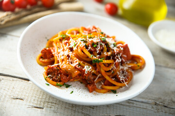 Canvas Print - Pasta with sausage and tomato sauce