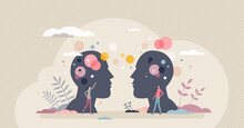 Empathy And Emotional Connection Or Support For Couple Tiny Person Concept. Emotion Intelligence And Ability To Understand Other People Feelings Vector Illustration. Harmony, Trust And Solidarity.