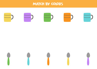 Canvas Print - Color matching game for preschool kids. Match mugs and spoons by colors.